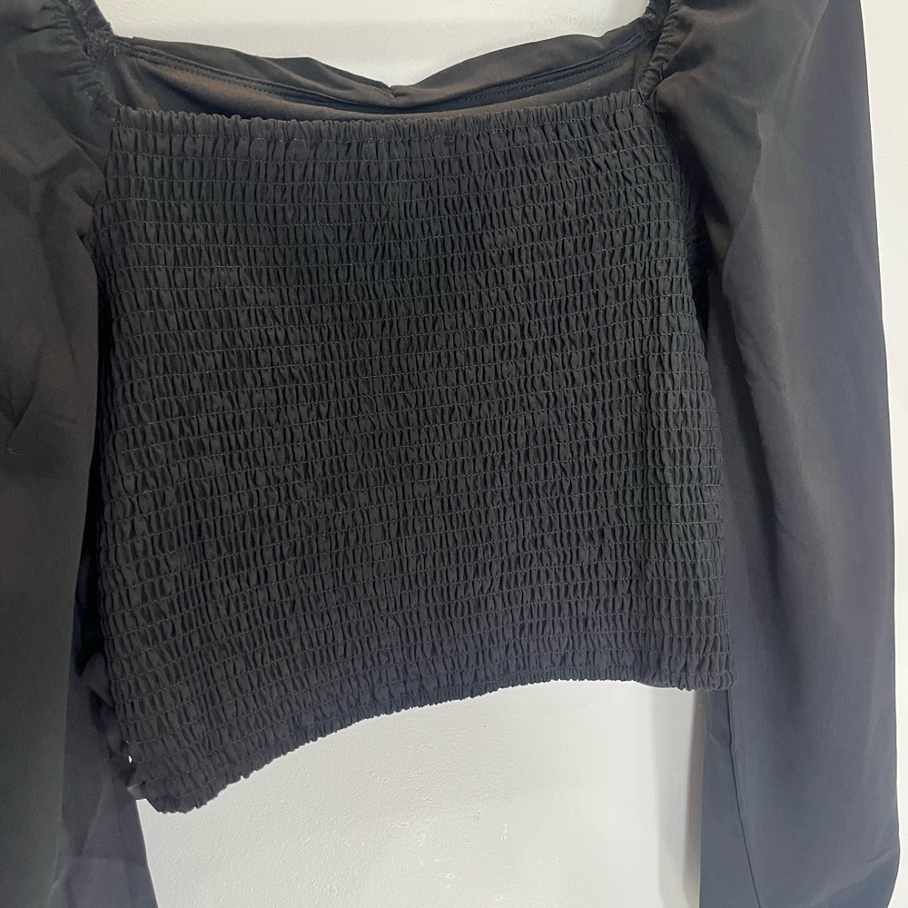 Mixed Threads Cropped Long Sleeve Ruched Top Women's Size M Black Coquette Goth - Picture 2 of 5